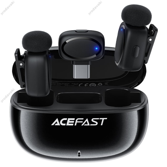 Бездротовий мікрофон ACEFAST R2 wireless lavalier microphones Type-C 2 мікрофона Black